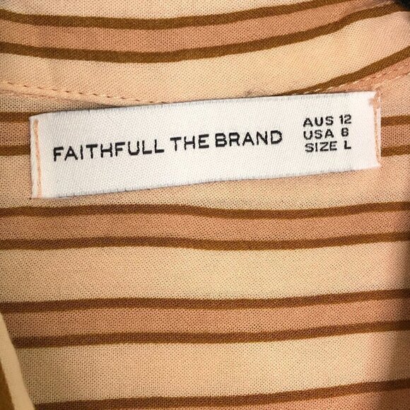 Faithfull the Brand Baia Striped Shirt Dress Large Brown - Picture 2 of 5